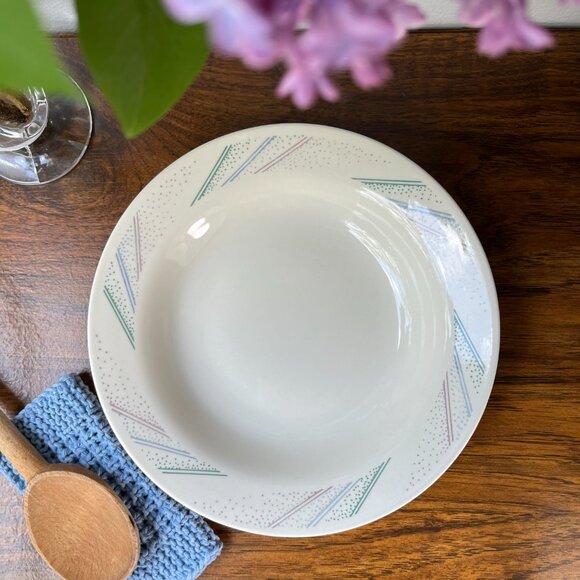 3 Creamy White Soup Plates Geometric Ornament Oxford Brazil - Picture 1 of 10